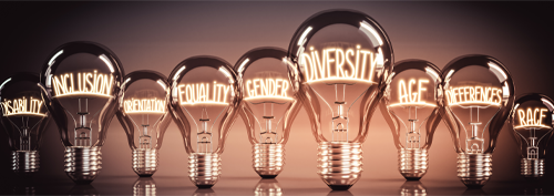 Diversity, inclusion, equality concept - shining light bulbs